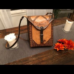 Exquisite Hand Stamped Leather Bookbag